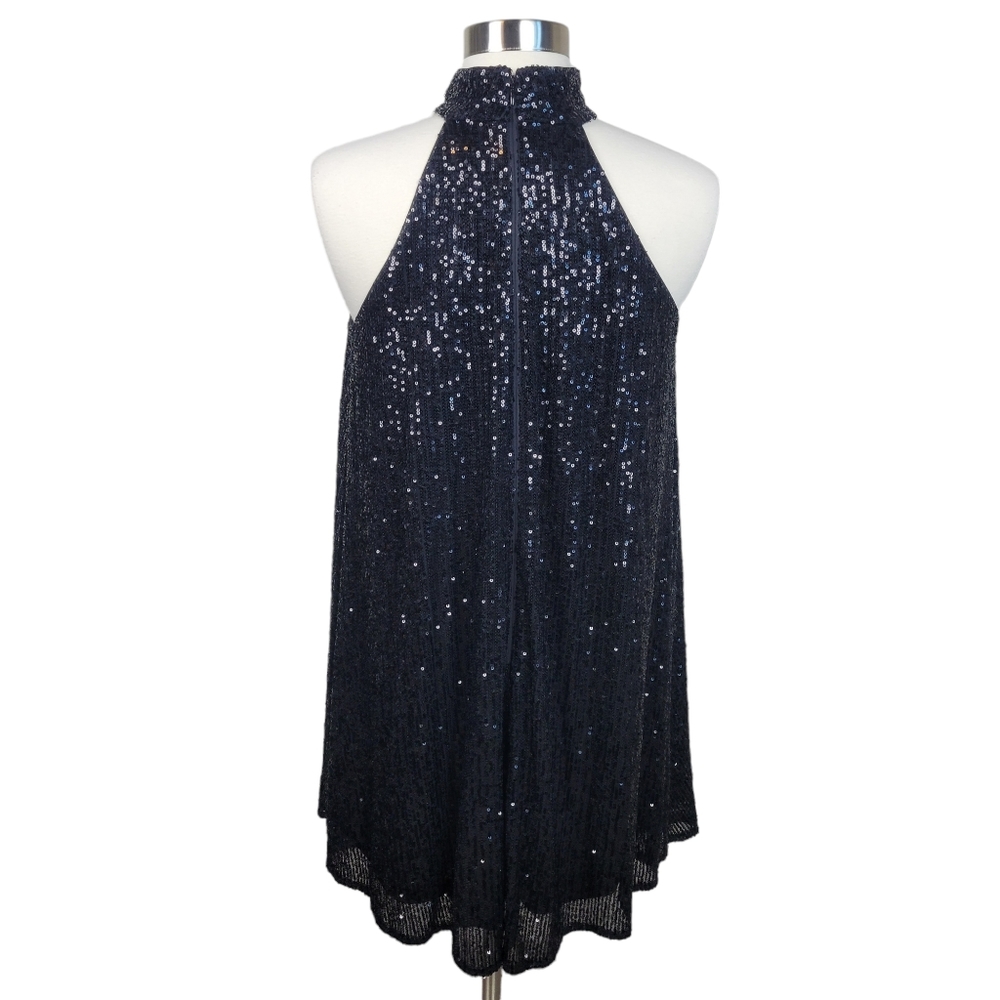 Belle Badgley Mischka Tara Halter Neck Black Sequin Mini Shift Dress Size 2 - Picture 6 of 9